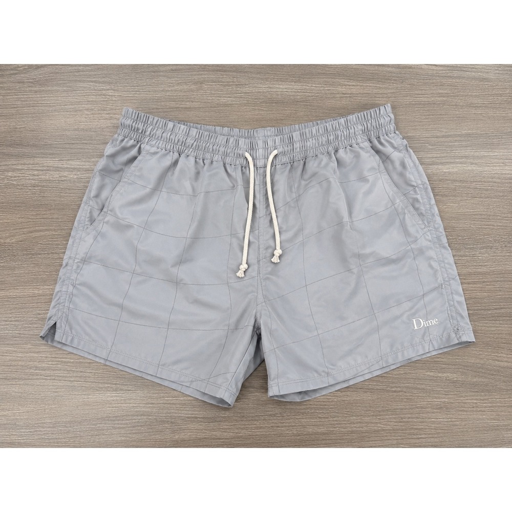 Dime Gray Windowpane Swim Trunks Mens Large 8" Beach Shorts Classic Volleyball